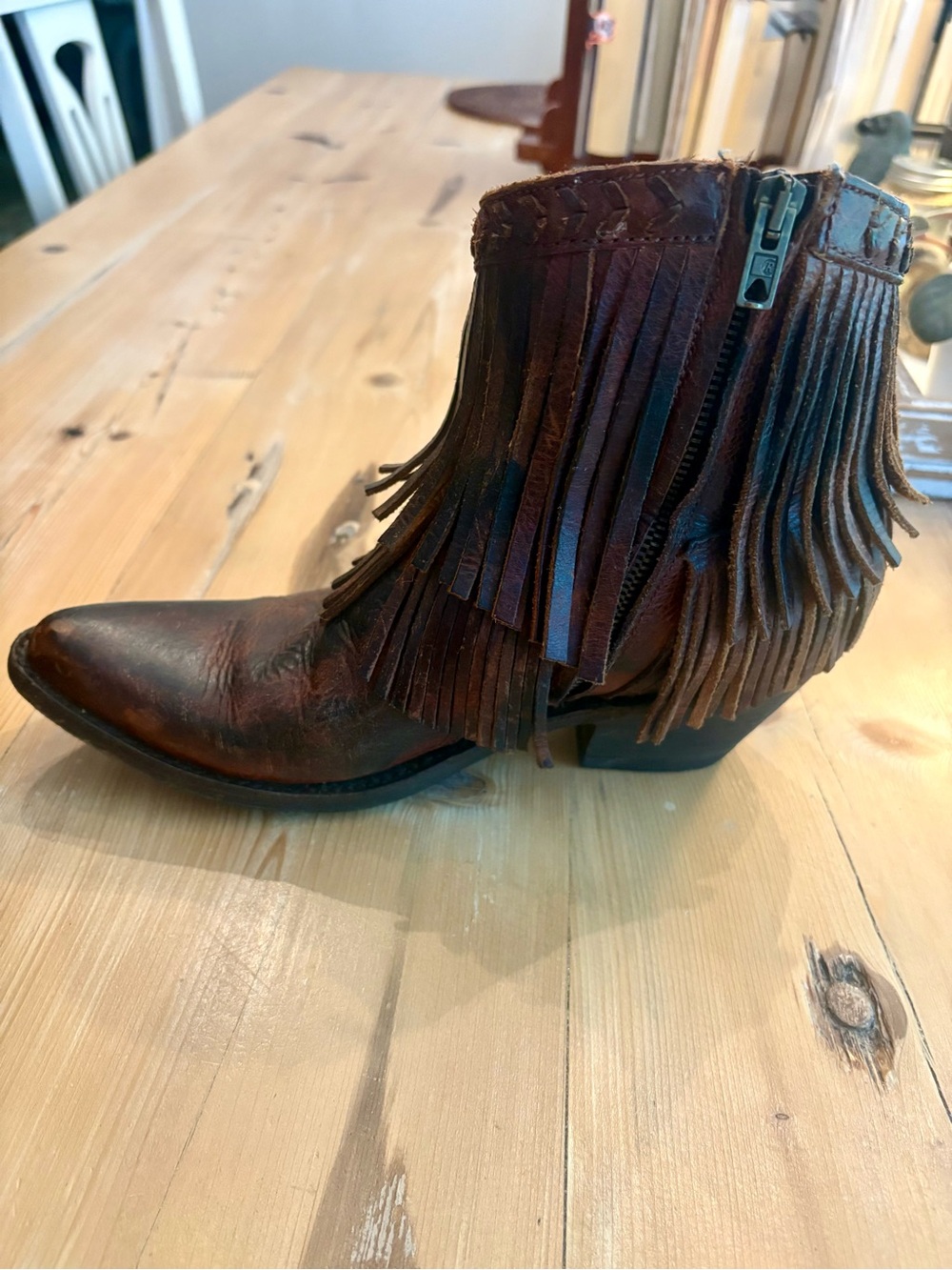 Old Gringo “Milani” Brown Leather Fringe Ankle Boots - Picture 4 of 11
